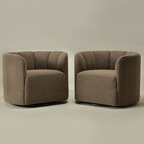 Wilton Bouclé Swivel Barrel Chair - Teddy Brown Petal Back Modern Swivel Chair | Swivel Accent Chairs | Kinwell Furniture | Swivel Armchairs