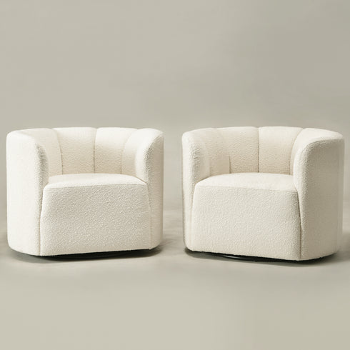 Wilton Bouclé Swivel Barrel Chair - White Petal Back Modern Swivel Chair | Swivel Accent Chairs | Kinwell Furniture | Swivel Armchairs
