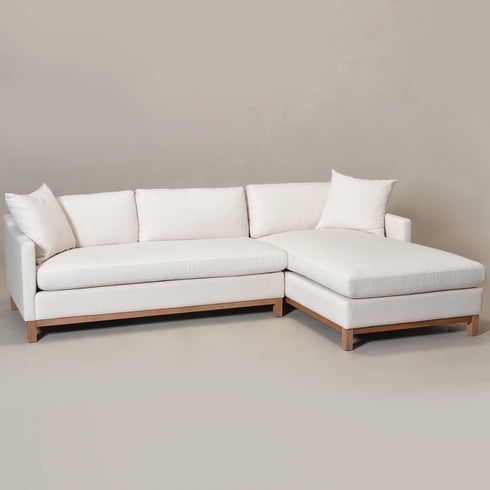 Cream Goose Down Sectional Sofa | L-Shape Down Filled Sectional with Chaise | Cream Upholstered Sectional Sofa | Modern Cream Sectional Couch | Soft Down Sectional Sofa