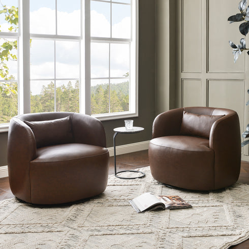 Ashlie Faux Leather Swivel Chair - Brown Modern Swivel Chair | Swivel Accent Chairs | Kinwell Furniture | Swivel Armchairs
