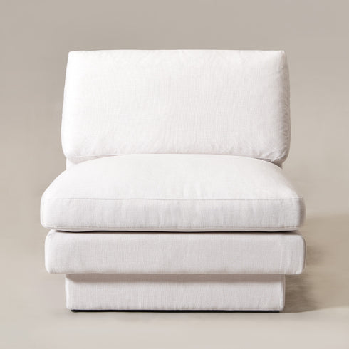 Linen Blend Down Feather Upholstered Accent Chair – Cream Modern Armless Slipper Chair | Goose Down Filled Lounge Chair with Removable Cushions | Kinwell Furniture | Extra Wide Accent Chair