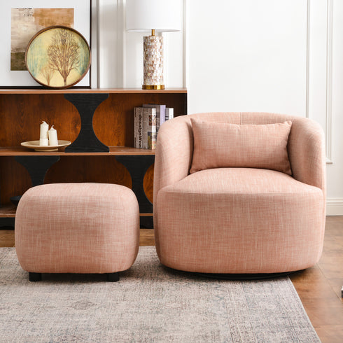 Ashlie Linen Swivel Barrel Chair - Coral Modern Swivel Chair | Swivel Accent Chairs | Kinwell Furniture | Swivel Armchairs