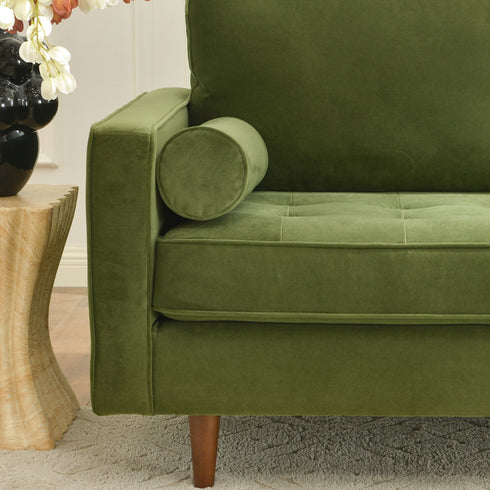 Tiziano Tufted 2-Piece Sectional Sofa – Green Velvet Reversible Chaise Couch with Accent Pillows | Mid-Century Modern L-Shaped Sofa | Kinwell Furniture