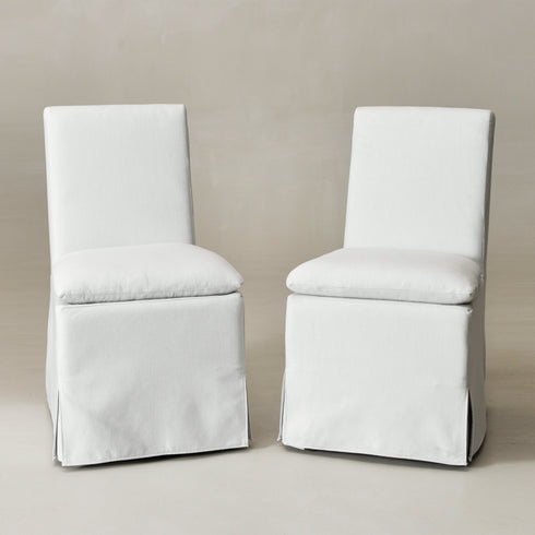 Diane Slipcover Performance Dining Chair with Casters - Ivory Upholstered Dining Chair | Modern Dining Chairs | Kinwell Furniture | Performance Fabric Dining Chairs