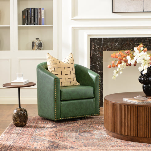 Logan Faux Leather Tufted Swivel Club Chair - Modern Swivel Chair | Swivel Accent Chairs | Kinwell Furniture | Swivel Armchairs