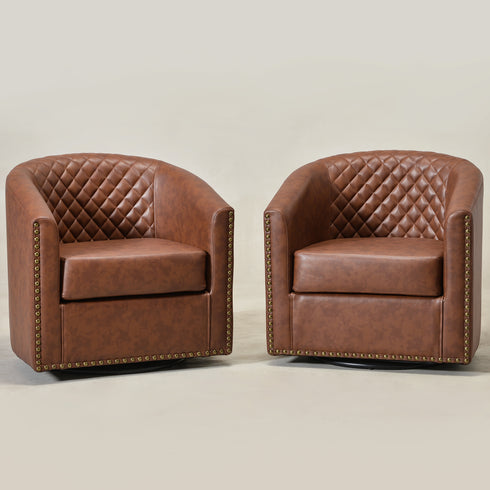 Logan Faux Leather Tufted Swivel Club Chair - Modern Swivel Chair | Swivel Accent Chairs | Kinwell Furniture | Swivel Armchairs