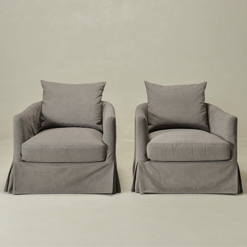Eliza Slipcover Swivel Barrel Chair – Gray Swivel Armchair | Washable Slipcover Chair | Kinwell Furniture | Cozy Lounge Chair