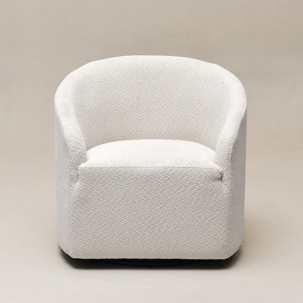 Susie Bouclé Swivel Barrel Chair - White Modern Swivel Chair | Swivel Accent Chairs | Kinwell Furniture | Swivel Armchairs