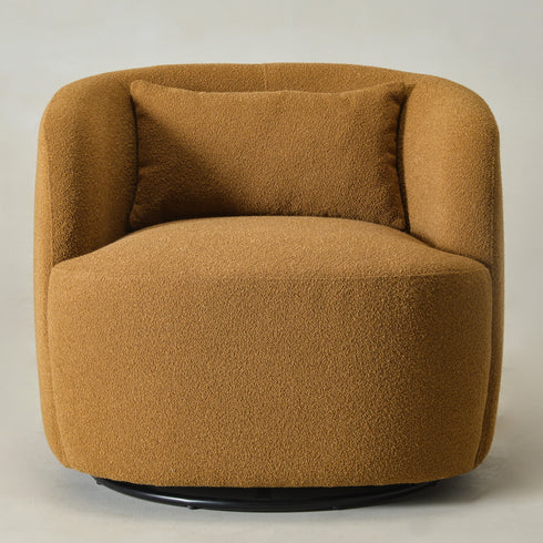 Ashlie Bouclé Swivel Barrel Chair - Brown Modern Swivel Chair | Swivel Accent Chairs | Kinwell Furniture | Swivel Armchairs