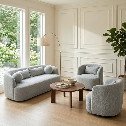 Ashlie Bouclé Loveseat |Light Gray Loveseat | Fabric Loveseat Couch | Kinwell Furniture | Modern Loveseats & Comfortable Loveseat Sofa