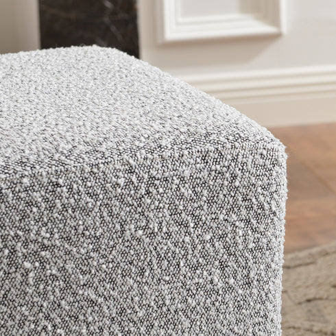 Bouclé Square Ottoman – BlackWhite Modern Footstool | Small Upholstered Ottomans | Kinwell Furniture | Minimalist Cube Poufs