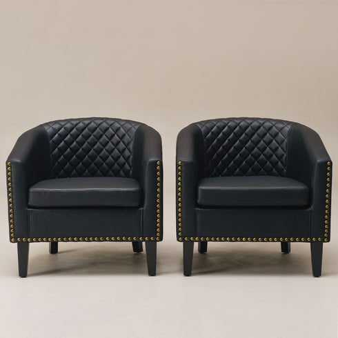 Logan Faux Leather Tufted Club Chair - Black Accent Chair | Decorative Accent Chairs | Kinwell Furniture | Modern Accent Chairs