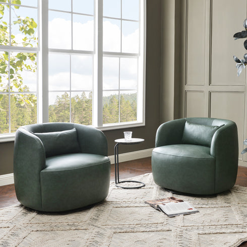 Ashlie Faux Leather Swivel Chair - Green Faux Leather Swivel Chair | Modern Barrel Chairs | Kinwell Furniture | Swivel Accent Chairs