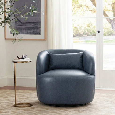Ashlie Faux Leather Swivel Chair - Navy Blue Swivel Chair | Faux Leather Armchairs | Kinwell Furniture | Modern Swivel Accent Chairs