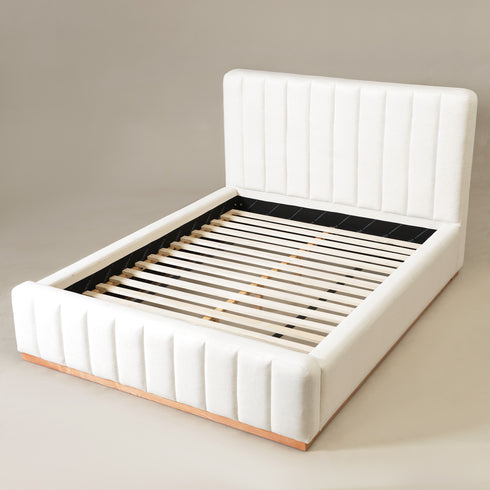 Agnes Linen Platform Bed - Beige / Gray Upholstered Bed | Queen & King Platform Beds | Kinwell Furniture | Modern Linen Bed Frames