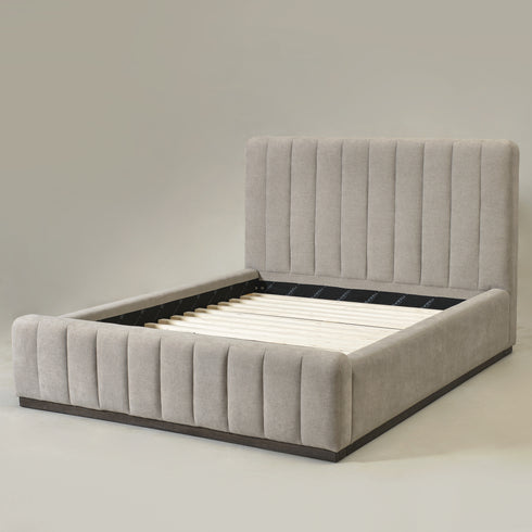 Agnes Linen Platform Bed - Beige / Gray Upholstered Bed | Queen & King Platform Beds | Kinwell Furniture | Modern Linen Bed Frames