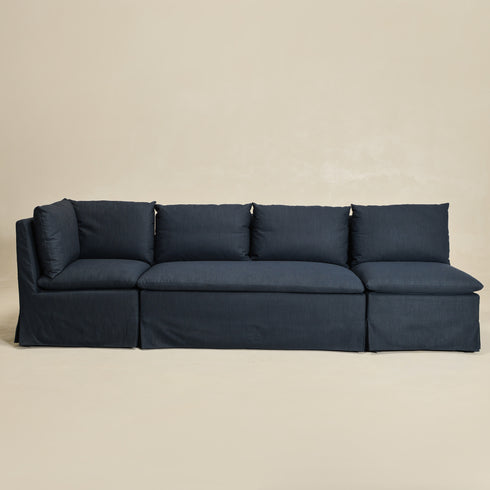 Nelly Performance L-Shape Banquette - Indigo Modern L-Shape Banquette | L-Shape Banquette Seating | Kinwell Furniture | Modular Dining Banquette Set