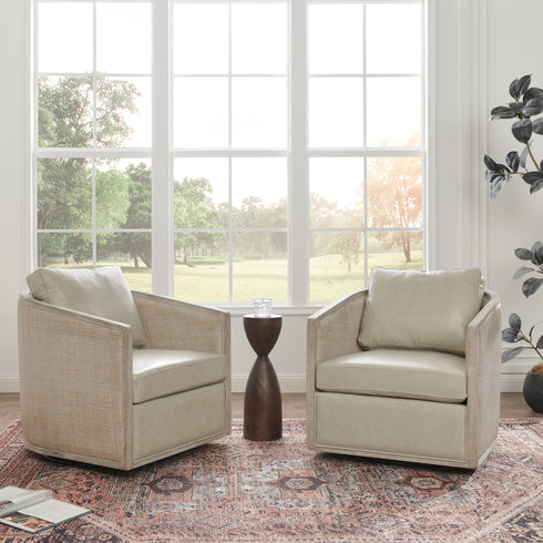 Claude Premium Leather Swivel Cane Chair - Modern Swivel Chair | Swivel Accent Chairs | Kinwell Furniture | Swivel Armchairs