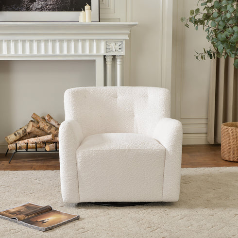 Vestie Chenille Swivel Barrel Chair - Cream Mid Century Modern Swivel Chair | Waiting Room Swivel Chairs| Kinwell Furniture | Designer Swivel Chairs