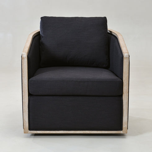 Claude Performance Linen Fabric Swivel Chair - Black Modern Swivel Chair | Swivel Accent Chairs | Kinwell Furniture | Swivel Armchairs