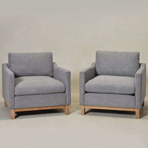 Goose Down Feathers Upholstered Armchair – Gray Square Arm Accent Chair | Plush Feather-Filled Chair | Kinwell Furniture | Cloud-Soft, Timeless Design