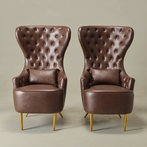 Letitia Faux Leather Wingback Chair - Brown Accent Chair | Decorative Faux Leather Chairs | Kinwell Furniture | Modern Wingback Accent Chairs