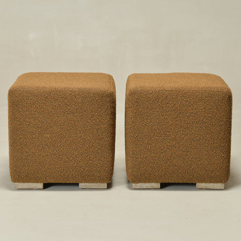 Bouclé Square Ottoman – Brown Modern Footstool | Small Upholstered Ottomans | Kinwell Furniture | Minimalist Cube Poufs