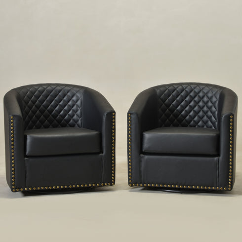 Logan Faux Leather Tufted Swivel Club Chair - Swivel Accent Chair | Living Room Swivel Chairs | Kinwell Furniture | Best Swivel Chairs