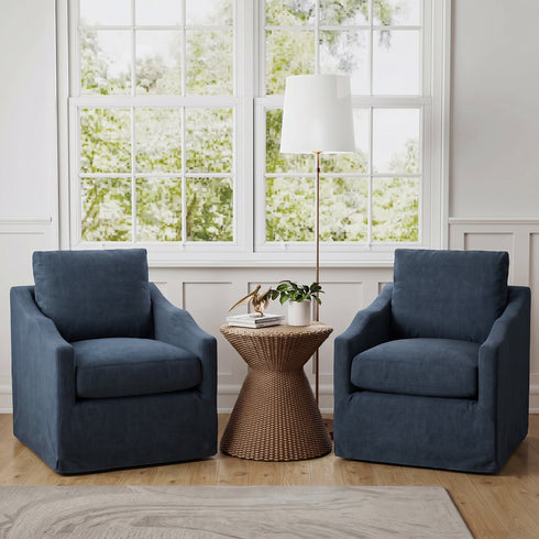 Charles Slipcover Swivel Barrel Chair – Navy Modern Swivel Chair | Slipcover Swivel Chairs | Kinwell Furniture | Swivel Armchairs