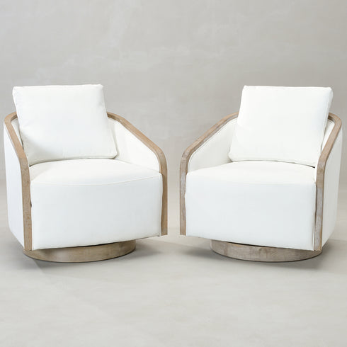 Barnett Swivel Barrel Chair - Pearl White Modern Swivel Chair | Swivel Accent Chairs | Kinwell Furniture | Swivel Armchairs
