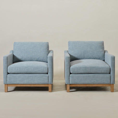 Goose Down Feathers Upholstered Armchair – Blue Square Arm Accent Chair | Plush Feather-Filled Chair | Kinwell Furniture | Cloud-Soft, Timeless Design