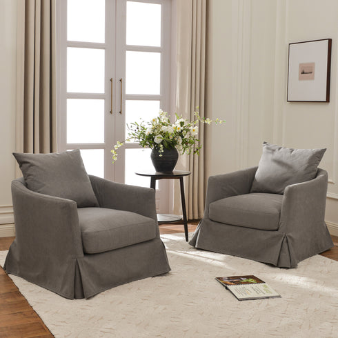 Eliza Slipcover Swivel Barrel Chair – Gray Swivel Armchair | Washable Slipcover Chair | Kinwell Furniture | Cozy Lounge Chair