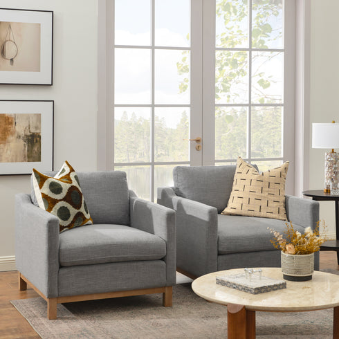 Goose Down Feathers Upholstered Armchair – Gray Square Arm Accent Chair | Plush Feather-Filled Chair | Kinwell Furniture | Cloud-Soft, Timeless Design