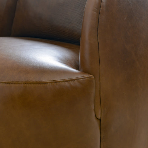 Ashlie Leather Swivel Barrel Chair - Modern Swivel Chair | Swivel Accent Chairs | Kinwell Furniture | Swivel Armchairs
