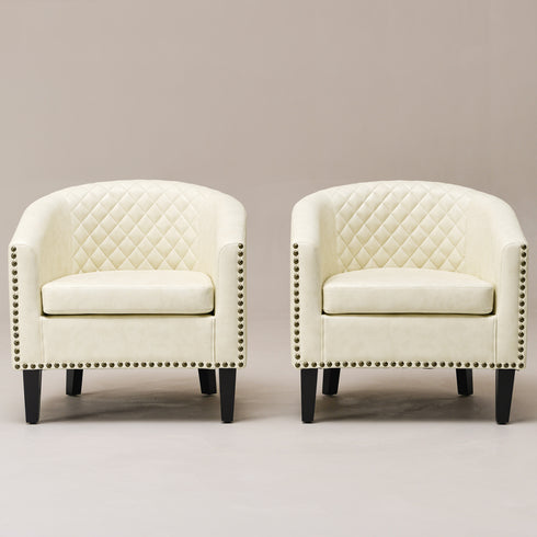 Logan Faux Leather Tufted Club Chair - Cream Accent Chair | Decorative Accent Chairs | Kinwell Furniture | Modern Accent Chairs