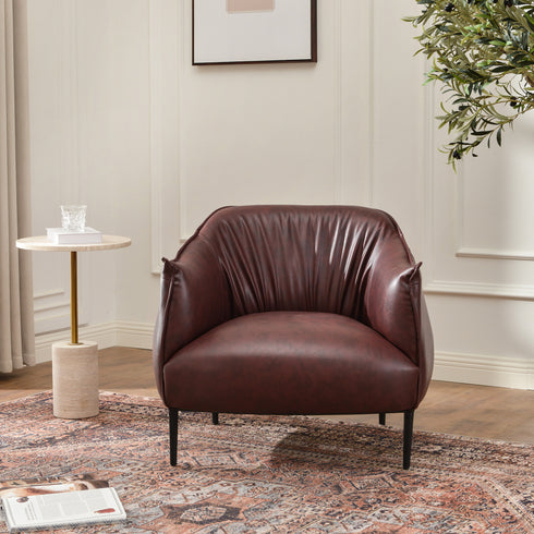 Kadar Leather Barrel Chair-Red Modern Leather Chair | Accent Chairs | Kinwell Furniture | Barrel Chairs