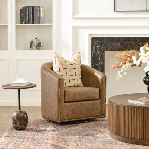 Logan Faux Leather Tufted Swivel Club Chair - Modern Swivel Chair | Swivel Accent Chairs | Kinwell Furniture | Swivel Armchairs