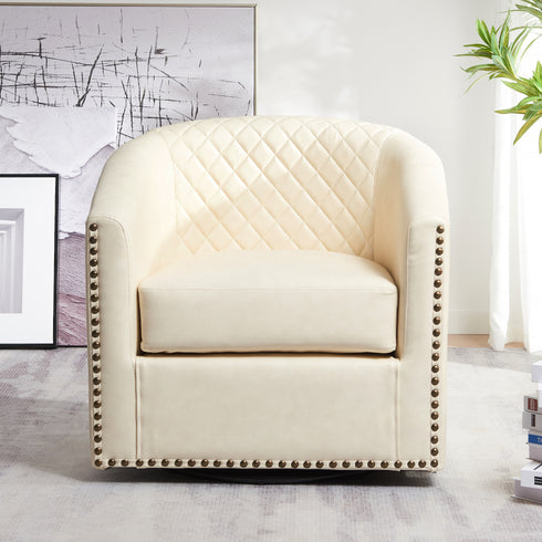Logan Faux Leather Tufted Swivel Club Chair - Modern Swivel Chair | Swivel Accent Chairs | Kinwell Furniture | Swivel Armchairs