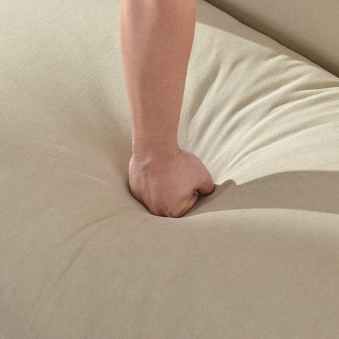 Samuel Premium Fabric Curved Sofa in Tan – 3 Seater Sofa | Three Seater Couch | Modern Curved Sofa | Kinwell Furniture