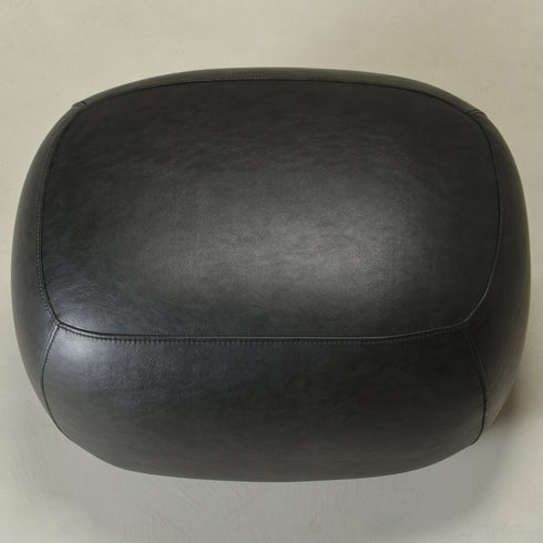 Elmer Faux Leather Ottoman – Round Black Ottoman | Decorative Ottoman | Kinwell Furniture | Modern Faux Leather Furniture