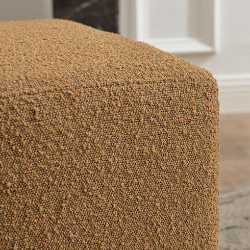 Bouclé Square Ottoman – Brown Modern Footstool | Small Upholstered Ottomans | Kinwell Furniture | Minimalist Cube Poufs