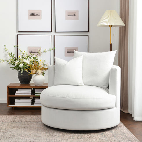 Kurt Down Swivel Barrel Chair - White Modern Swivel Chair | Swivel Accent Chairs | Kinwell Furniture | Swivel Armchairs
