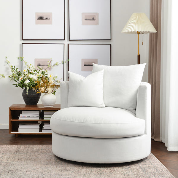 Kurt Down Swivel Barrel Chair - White Modern Swivel Chair | Swivel Accent Chairs | Kinwell Furniture | Swivel Armchairs