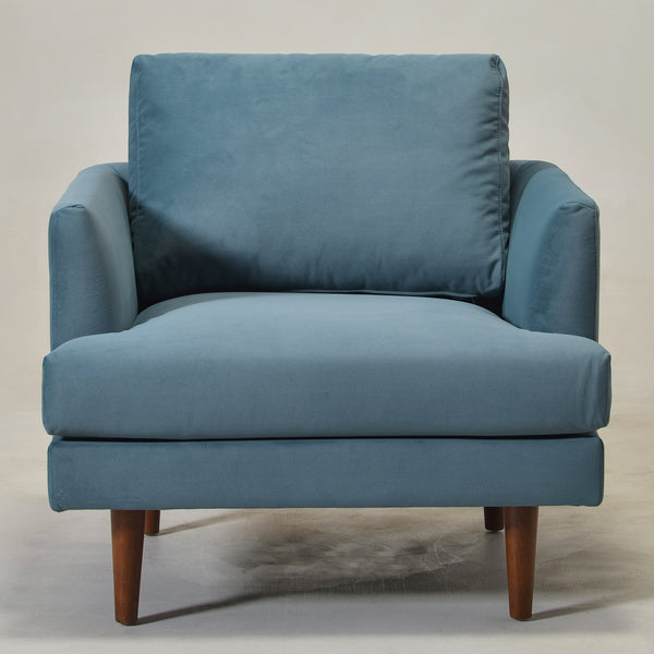 Upholstered Armchair – Blue Square Arm Accent Chair | Performance Fabric Armchair | Kinwell Furniture | Scandinavian, Timeless Design