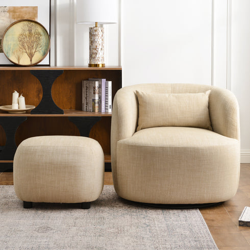 Ashlie Linen Swivel Barrel Chair - Wheat Modern Swivel Chair | Swivel Accent Chairs | Kinwell Furniture | Swivel Armchairs