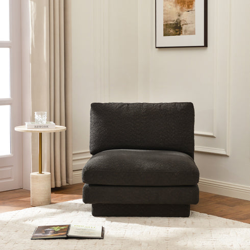 Montyne Armless Bouclé Chair - Dark Gray Upholstery | Charcoal Gray Accent Chair | Kinwell Furniture | Mid-century Modern Style