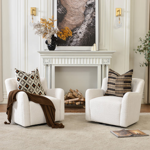 Vestie Chenille Swivel Barrel Chair - Cream Mid Century Modern Swivel Chair | Waiting Room Swivel Chairs| Kinwell Furniture | Designer Swivel Chairs