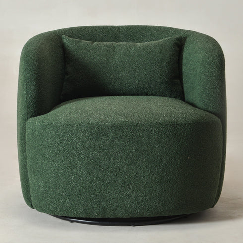 Ashlie Bouclé Swivel Barrel Chair - Green Modern Swivel Chair | Swivel Accent Chairs | Kinwell Furniture | Swivel Armchairs
