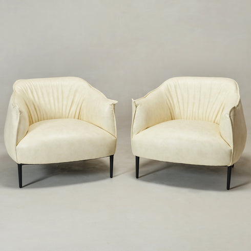 Kadar Leather Barrel Chair-White Modern Leather Chair | Accent Chairs | Kinwell Furniture | Barrel Chairs