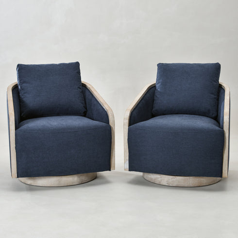 Barnett Swivel Barrel Chair - Navy Modern Swivel Chair | Swivel Accent Chairs | Kinwell Furniture | Swivel Armchairs